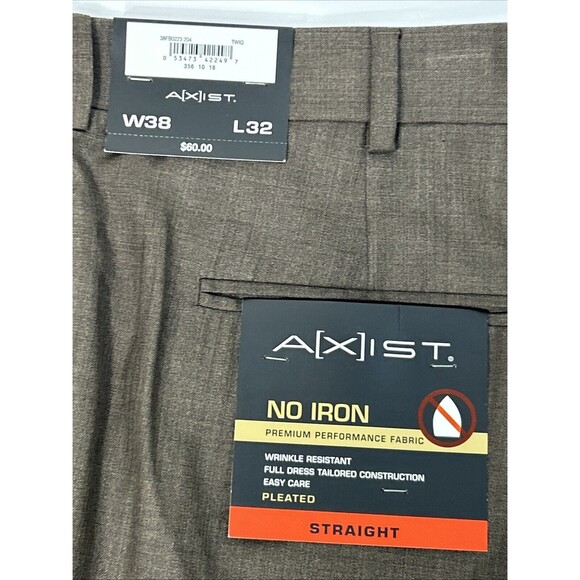 Axist Dress Pant Mens 38x32 Brown No Iron Premium Pleated Tailored Straight NWT - Picture 5 of 5
